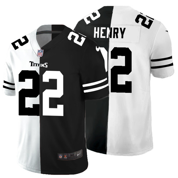 Men's Tennessee Titans #22 Derrick Henry Black & White NFL Split Limited Stitched Jersey